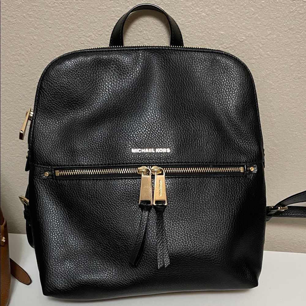 Michael Kors Black Pebbled Leather Backpack